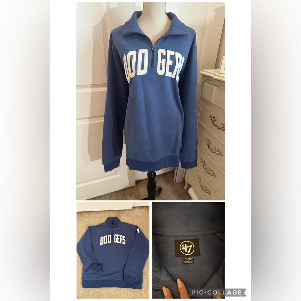 47 Dodgers Blue Quarter Zip-Up Sweater with White Lettering